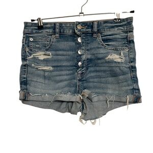 American Eagle Outfitters Super High Rise Shortie Blue Distressed Jean Shorts